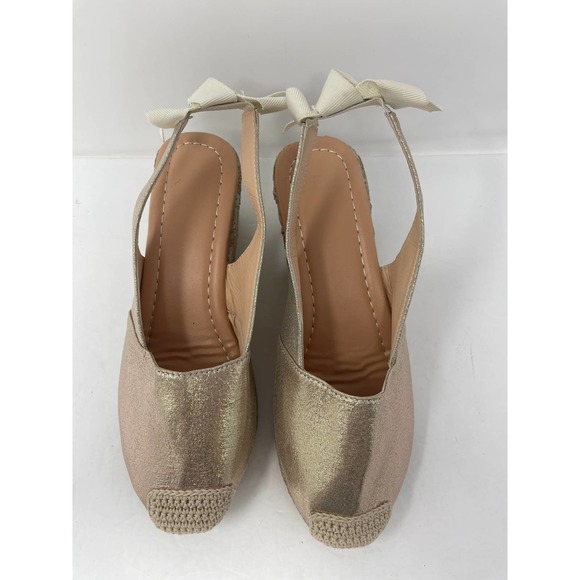 Yasirun Bow Accent Espadrille Wedge Sandal in Golden Size 8 New Without Box - Picture 3 of 7